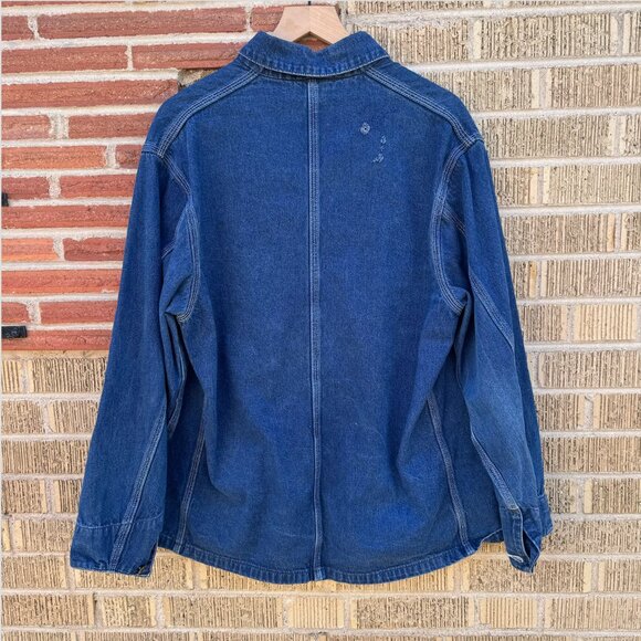 Vintage 1989 CARHARTT 100 yr style Denim Chore Jacket USA size L (flaw-hole) - Picture 4 of 6